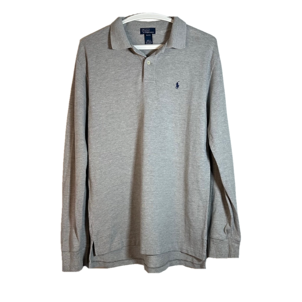 Polo Ralph Lauren Preppy Grey Polo Shirt Long Sleeve Youth Size XL (20 )